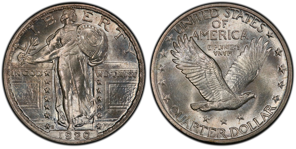 Side-by-side comparison of standard vs Full Head 1920 Standing Liberty Quarter showing helmet detail