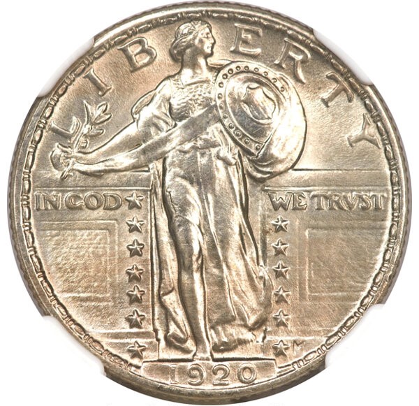 1920 Standing Liberty Quarter wrong planchet error showing size or design mismatch from foreign coin planchet